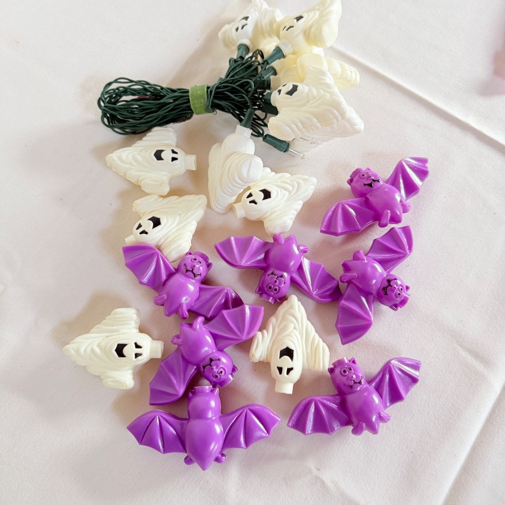 Halloween Ghost Bat String Lights Purple Plastic Blow Mold Covers NOT WORK